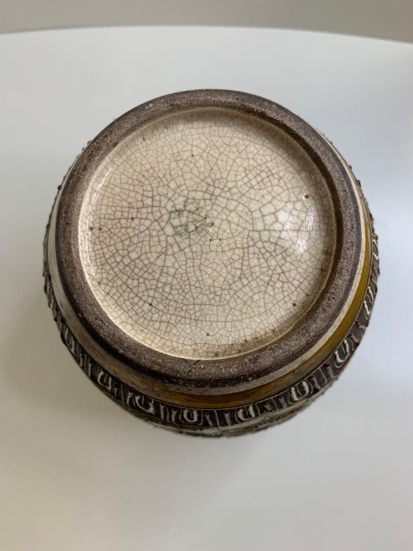 古薩摩 薩摩焼 丸十字紋 金襴手 武者図 花瓶 飾り壺 薩摩 金彩 骨董 江戸