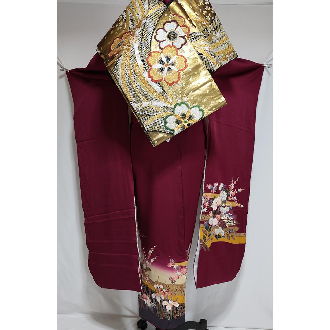 ヴィンテージ振袖■単品単体■161cm■成人式前撮り■帯オマケ品正絹HT03