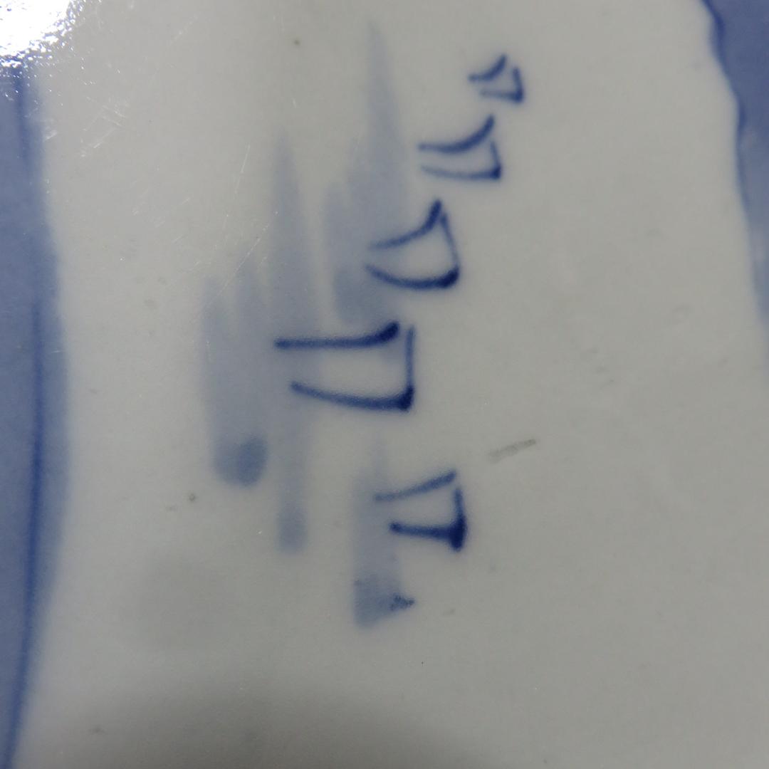 大皿 染付 古伊万里 明治 大正 山水 花文様 家屋 帆船 窯傷 名家 5枚