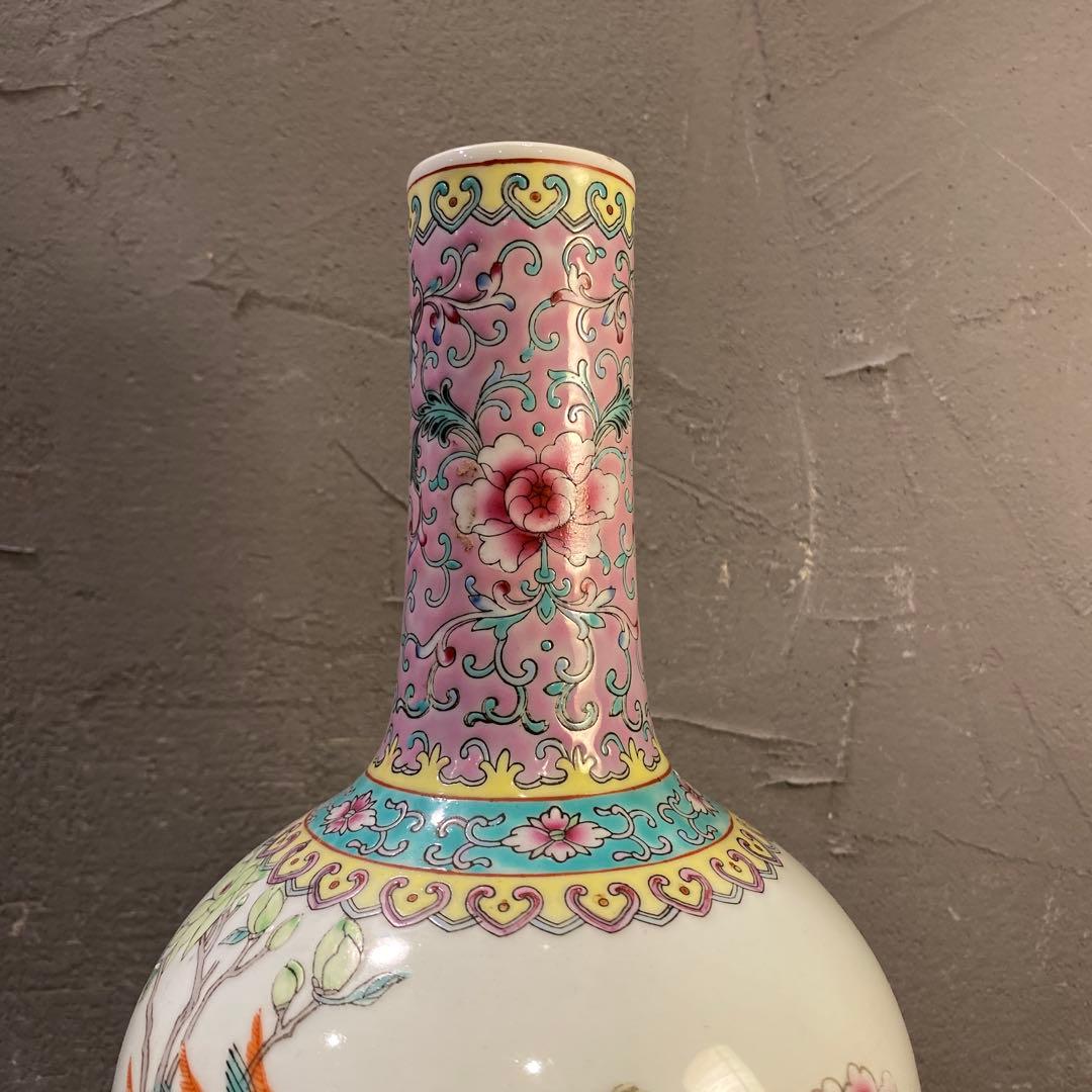 中国景徳鎮 孔雀 花柄 花器 フラワーベース 小壺 コレクション