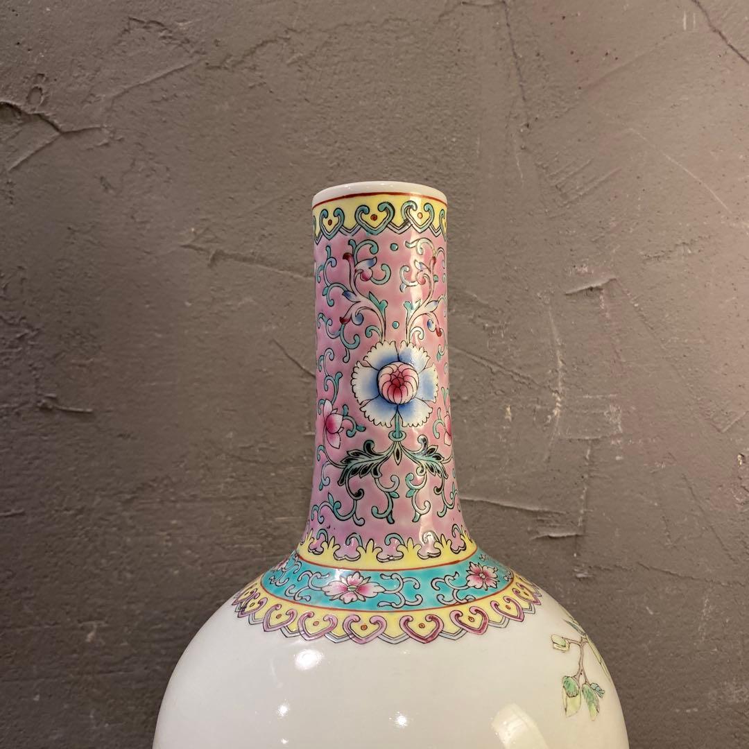 中国景徳鎮 孔雀 花柄 花器 フラワーベース 小壺 コレクション