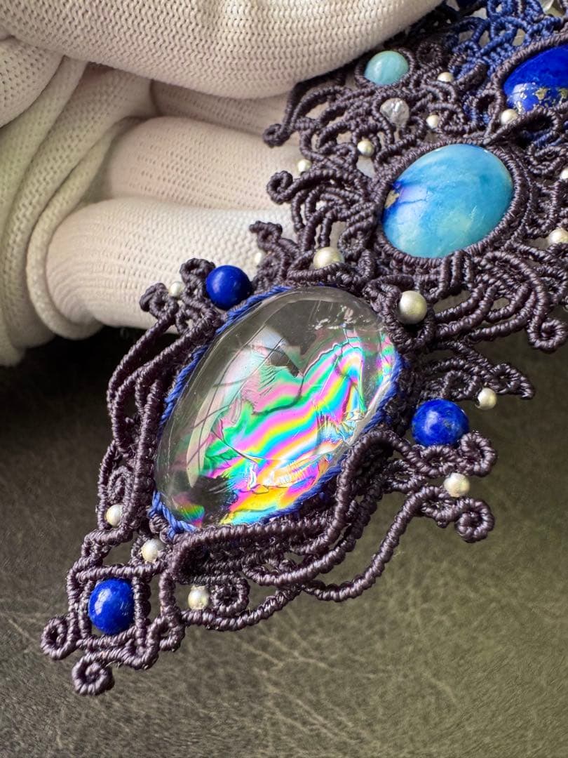 幻の石アフガナイト＆アイリスクォーツ＆ラピスラズリのマクラメ編みネックレス♡