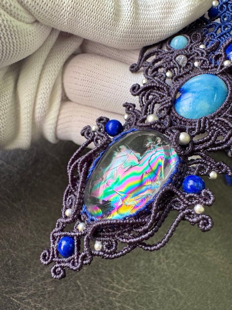 幻の石アフガナイト＆アイリスクォーツ＆ラピスラズリのマクラメ編みネックレス♡