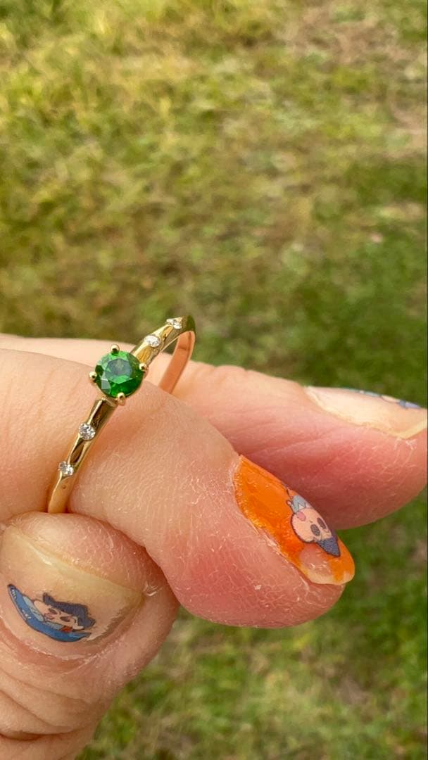 ホーステール入り デマントイドガーネット リング k18 YG 11号