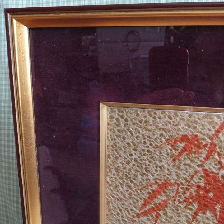 日本画 赤竹のシルエット画 東坡遺意(とうはのいをのこす)