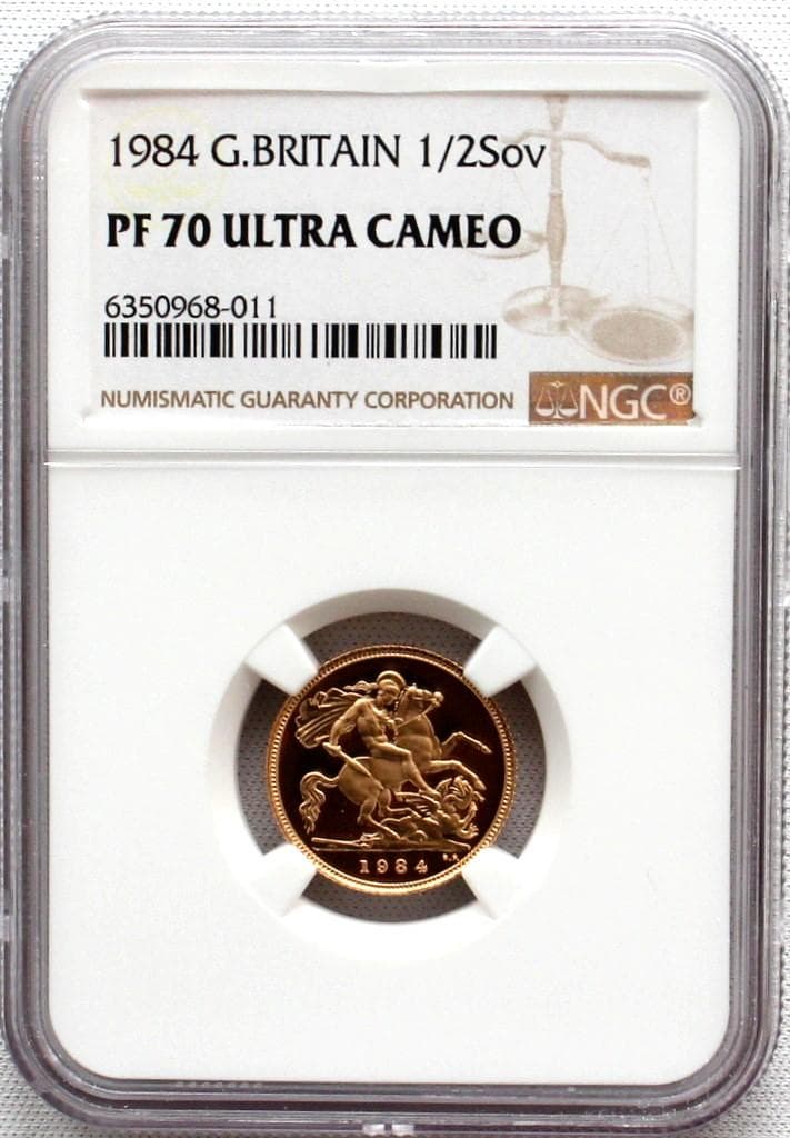 1984年イギリス エリザベス2世 1/2ソブリン金貨 NGC PF70DCAM