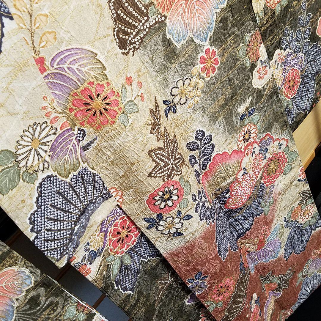 【予約済】M3670【着物と帯京月花】■五三桐に鹿の子花染分友禅正絹振袖袷広衿■