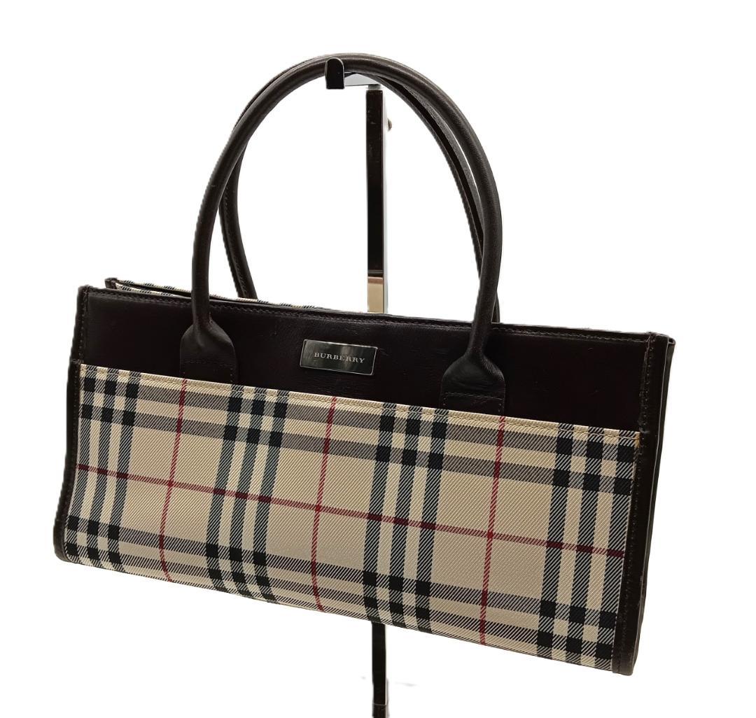 BURBERRY ノバチェック ハンドバッグ ダークブラウン×ベージュ系