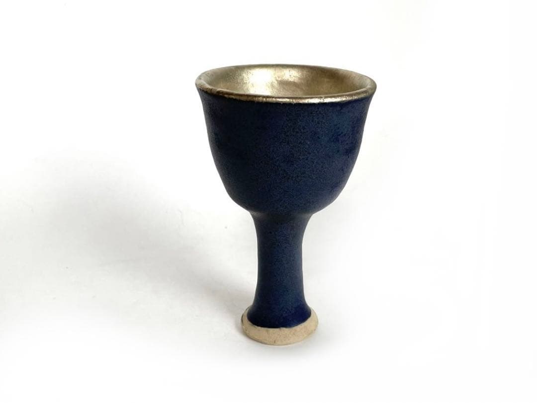 陶芸家　荒木高子　内田鋼一　合作　瑠璃釉白金彩　高杯　酒器　共箱