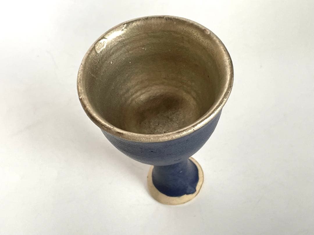 陶芸家　荒木高子　内田鋼一　合作　瑠璃釉白金彩　高杯　酒器　共箱