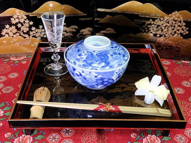 平戸　染付　唐獅子牡丹の図　蓋茶碗　E863AS-COz