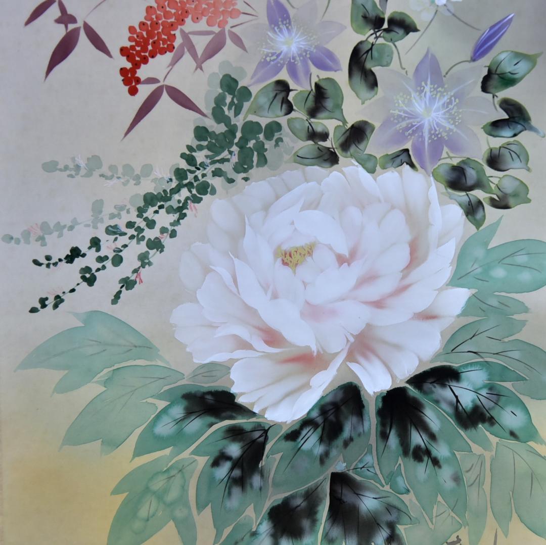 ＮＯ３四季花掛軸　野村石州作　絹本肉筆　共箱