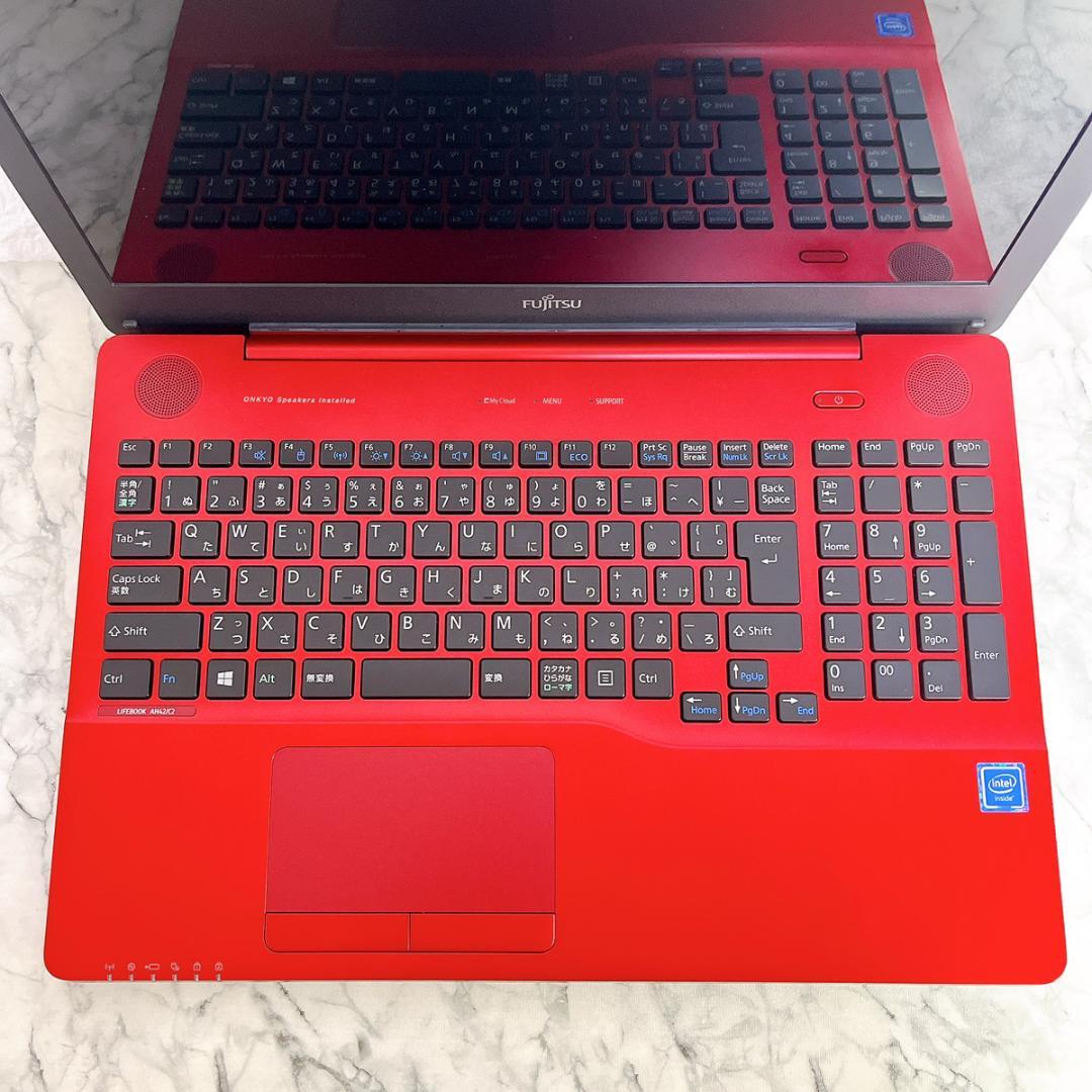 美品✨Windows11✨大容量1TB✨すぐ使えるカメラ付き薄型ノートパソコン赤