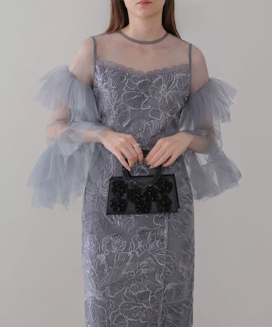 【himawari.】LEJA フリルチュールスリーブレースIラインワンピ