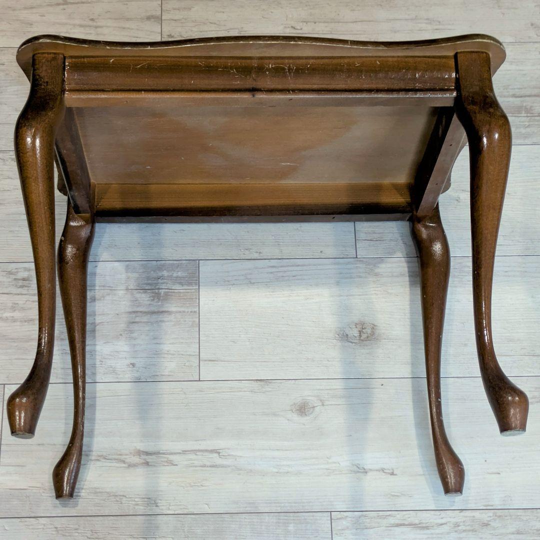 イタリア製 アンティーク調 ネストテーブル 大小セット 象嵌 花柄 猫脚