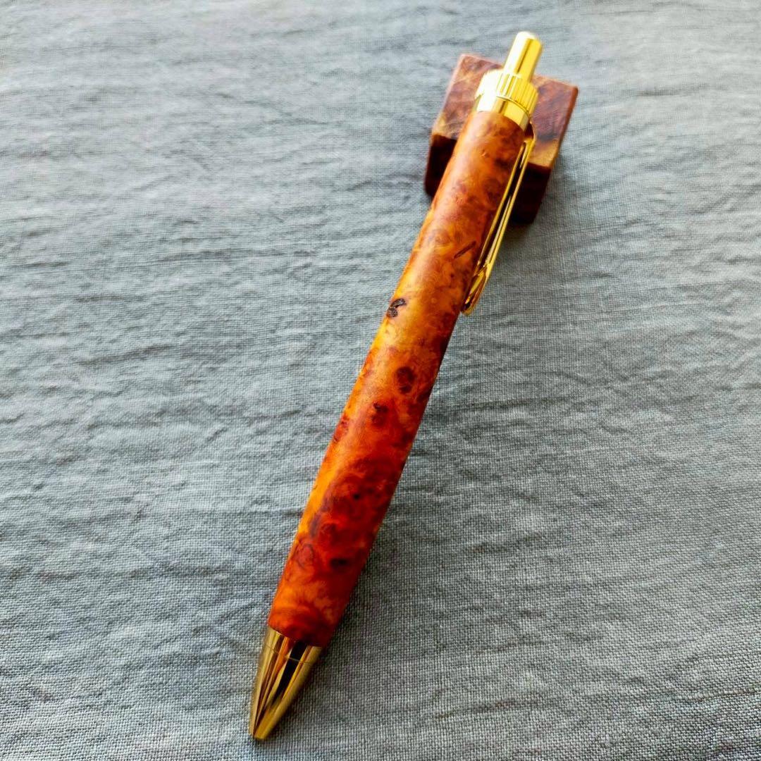 極上本花梨瘤　ハンドメイド　木軸ボールペン　G2　天然木　ゴールド