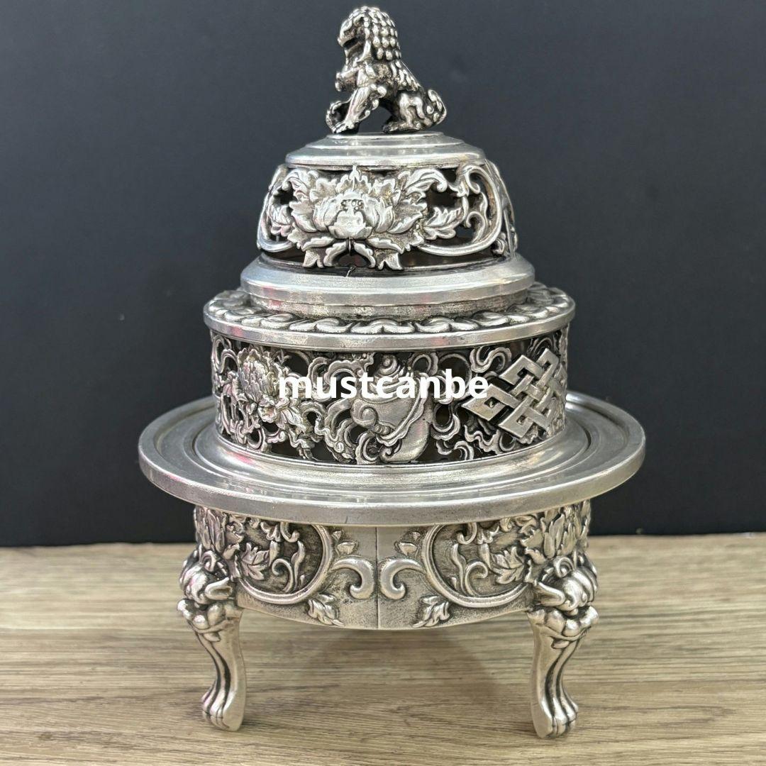 銅製 香炉 供仏蓮華香炉 獅子香炉 香道具 室内檀香炉 工芸品 置物