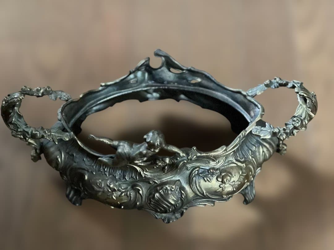 フランス アンティーク装飾ボウル 花器真鍮製 天使付き