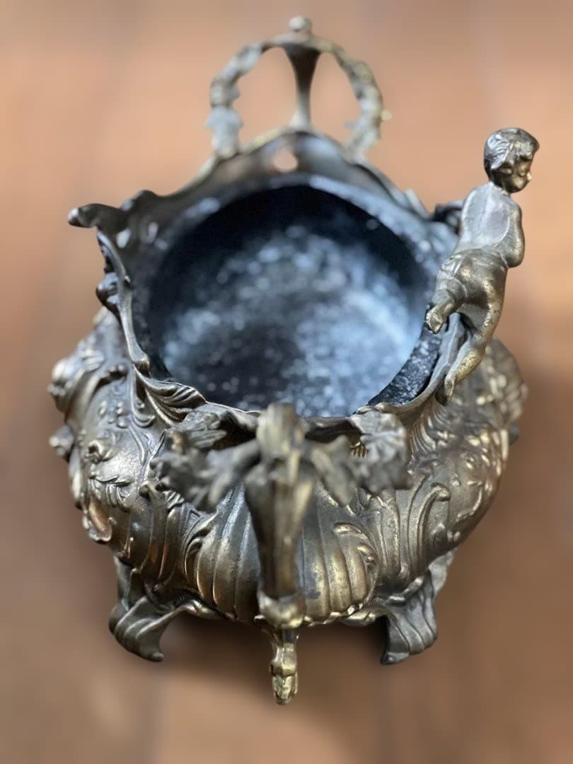 フランス アンティーク装飾ボウル 花器真鍮製 天使付き