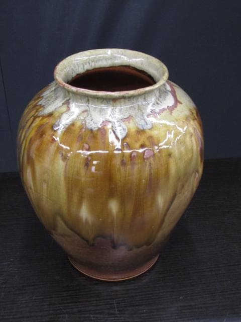 【未使用品】味鉄作 肥前焼 陶器 花瓶 花器 壺 大型 茶系 共箱なし
