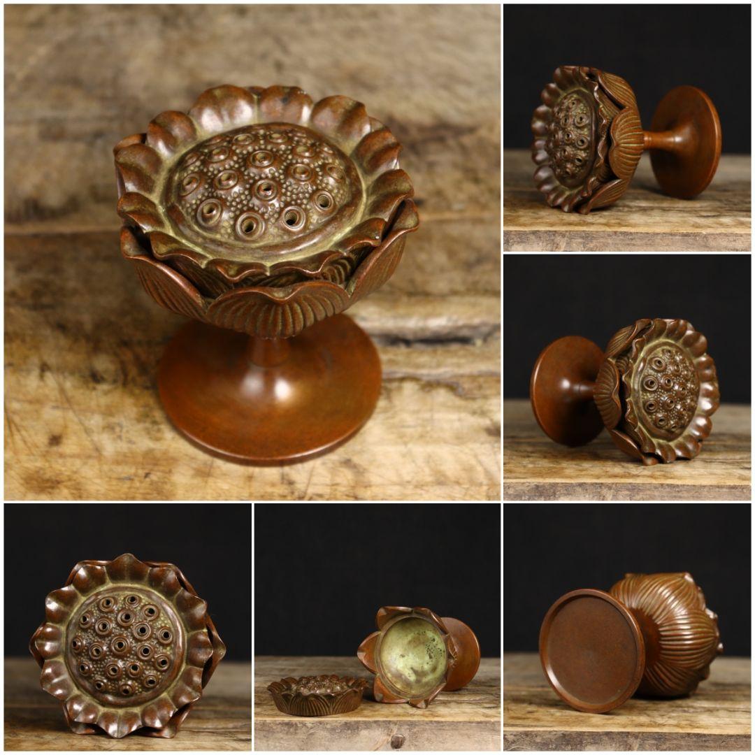 銅 細工 蓮華香炉 室内盤香塔 香篆炉 茶室香薫炉 工芸品 美術品 置物