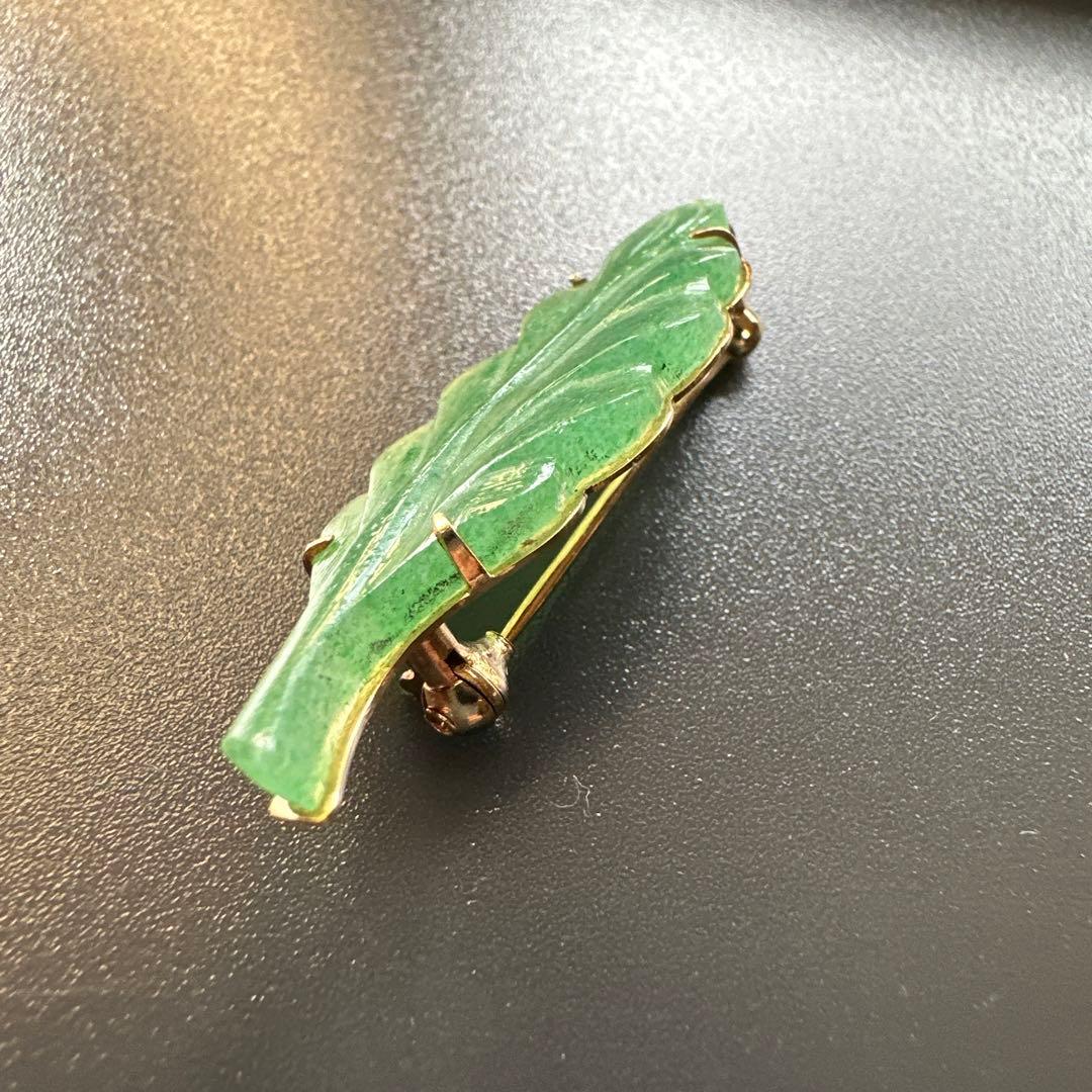 K18 翡翠　グリーン　葉っぱ型　ブローチ