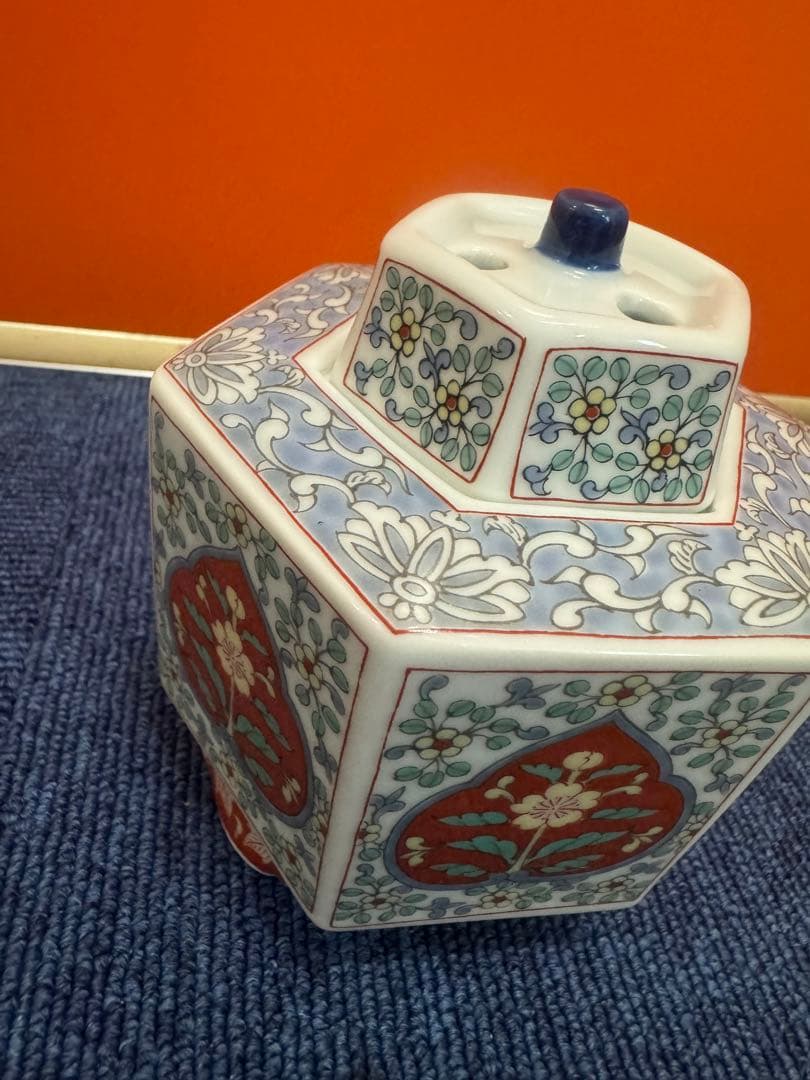 1659 有田焼　幸楽　草花文　香炉　未使用