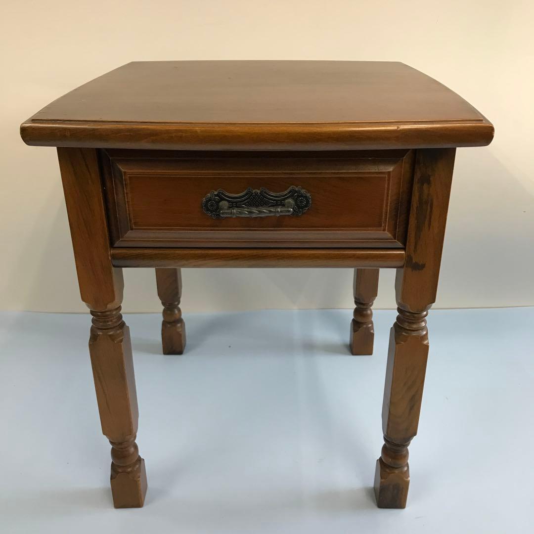 クラシック　木製　サイドテーブル 引き出し付き　アンティーク　レトロ　電話台