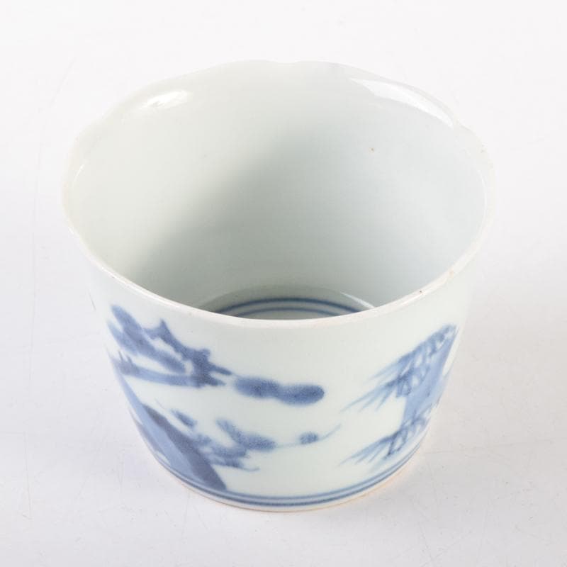 伊万里焼　染付　角福柿右衛門様式　松竹梅文　猪口　時代箱付　C　6969