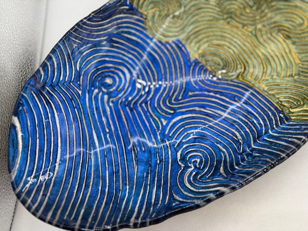 坂田甚内作　金彩ガラス長皿　特大　名人作　送料込み250606