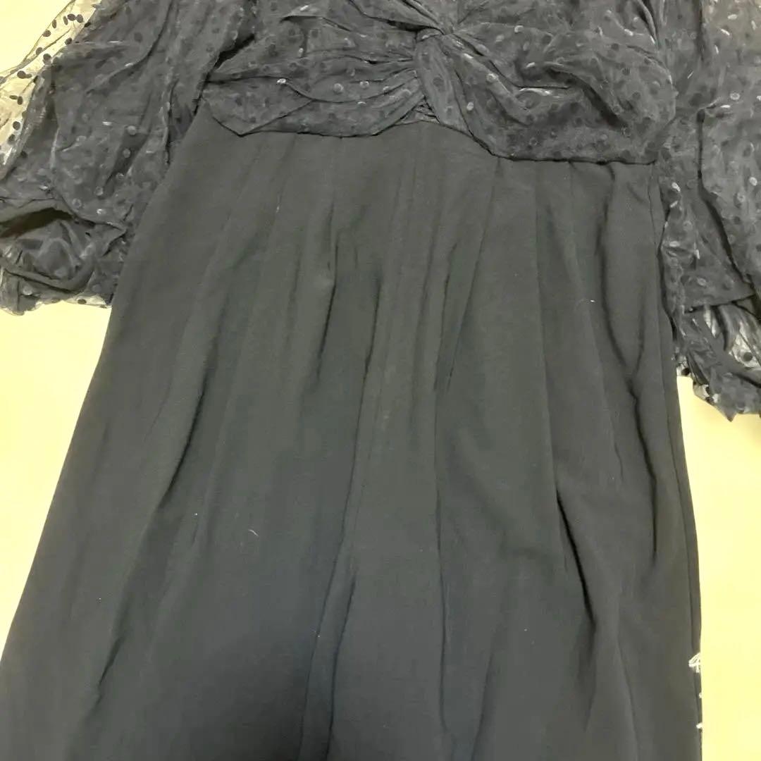 美品【ANDRESD】フロッキードットパンツドレス ネイビー L