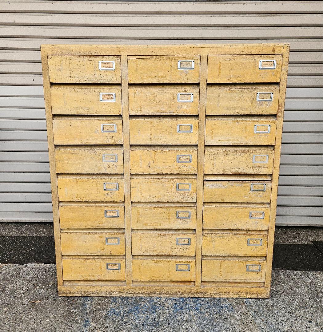 USヴィンテージ 古い木の小引出し 24杯 ファイルキャビネット 収納 古家具