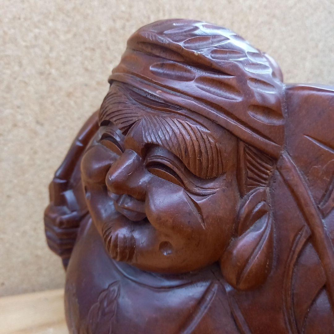 木彫　福の神　彫刻　恵比寿　縁起物　置物　手彫