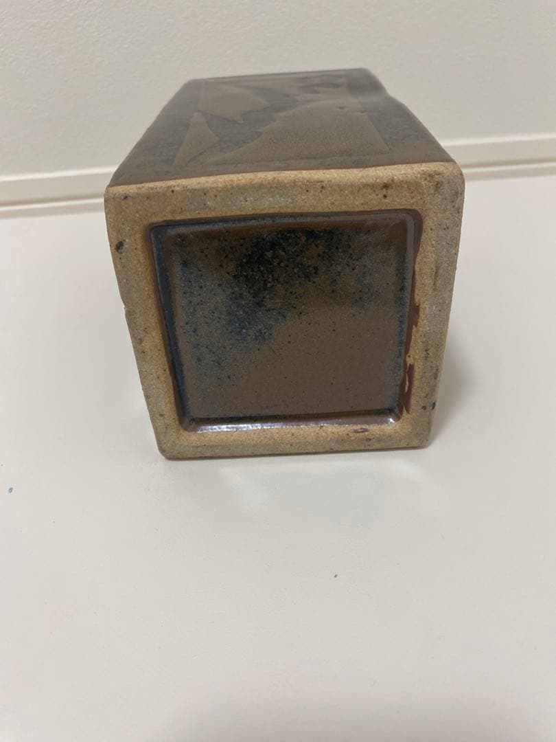 濱田庄司(浜田庄司) ？　柿釉抜絵角瓶 人間国宝 花瓶　一輪挿し 角瓶 花器