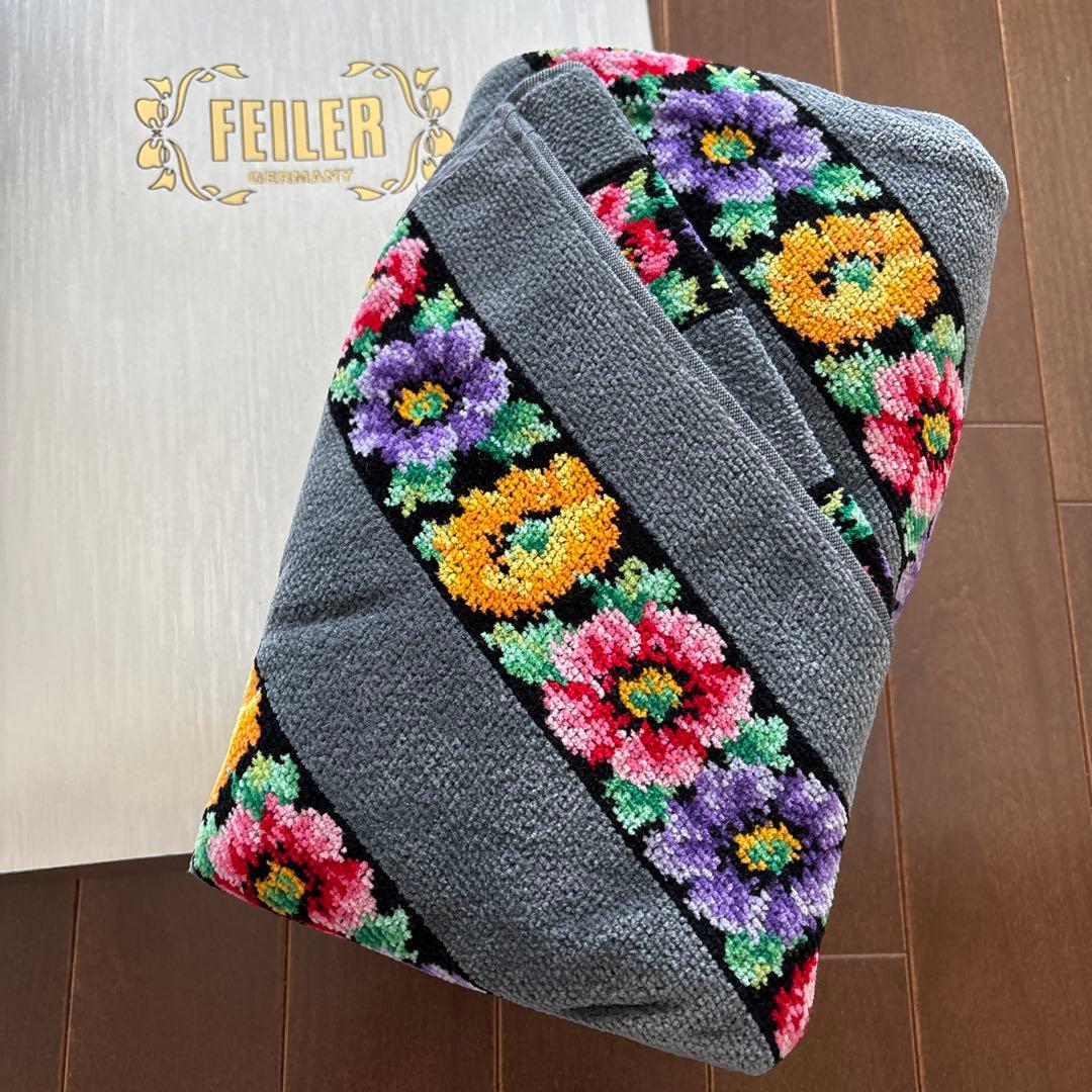 未使用　フェイラー　バスタオル　アネモネ　FEILER 花柄　グレー系