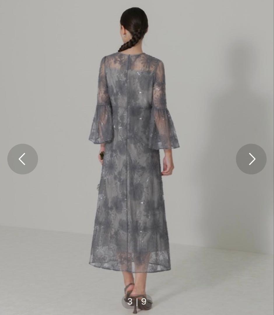 【1回着用】☆Leja レジャ スパンコールレーススリーブIラインロングドレス