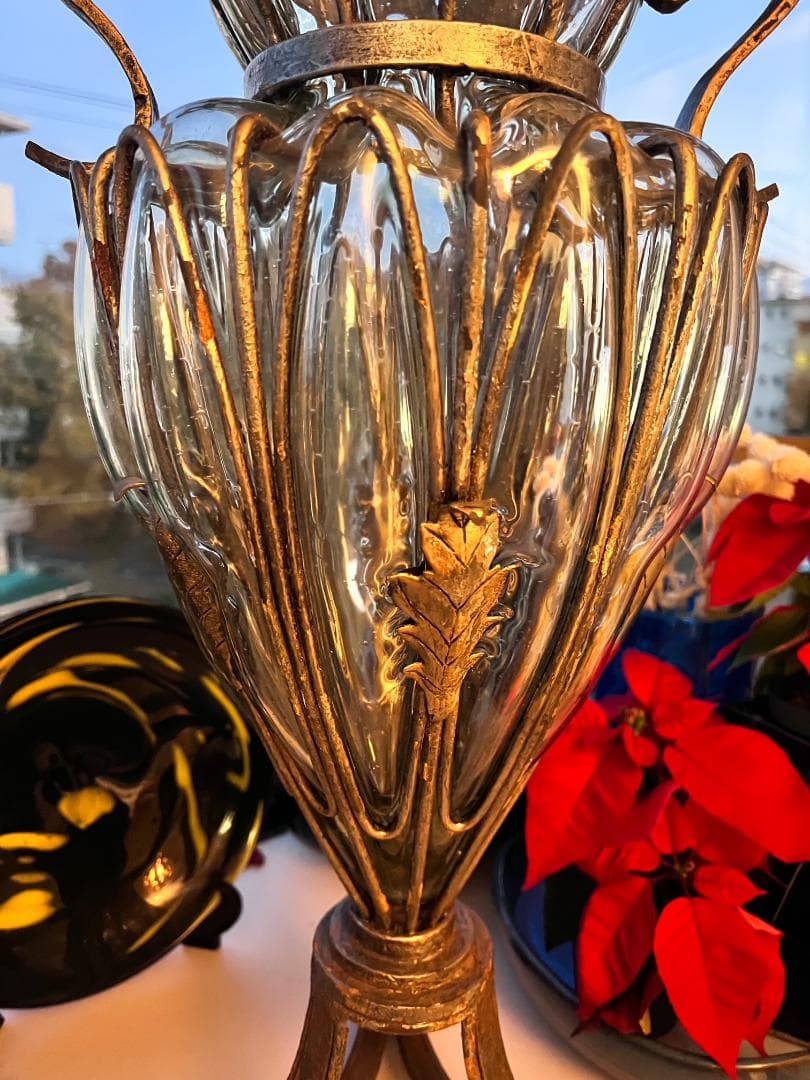 Antiqueアンティーク Ornate華やかな Glassガラス 金属 花瓶