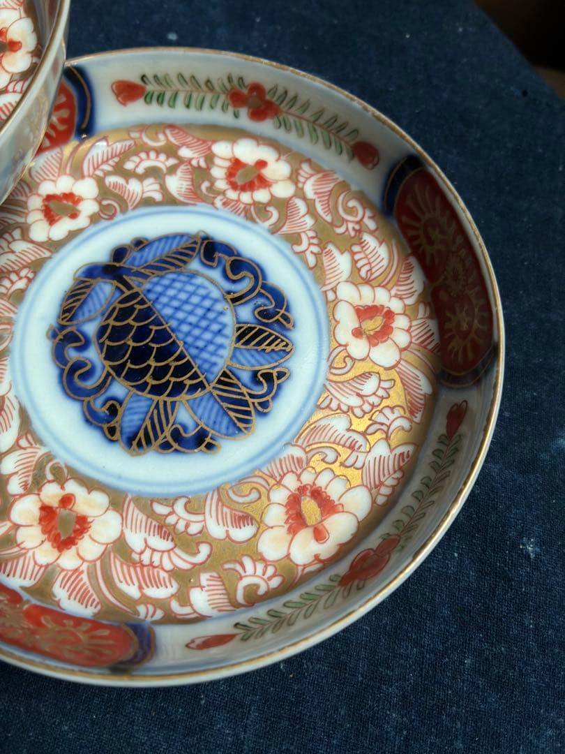 古伊万里　金彩色絵花文様　小皿　5枚　傷無し　明治　直径12.3センチ　取り皿