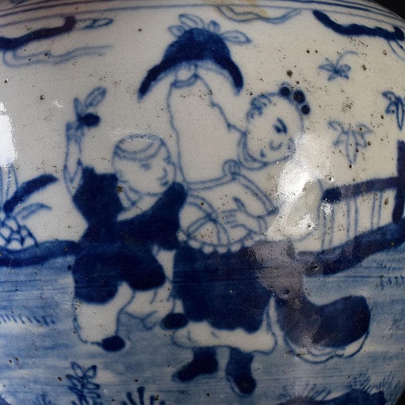 中国　青花　山水人物文　壷　V　R8388