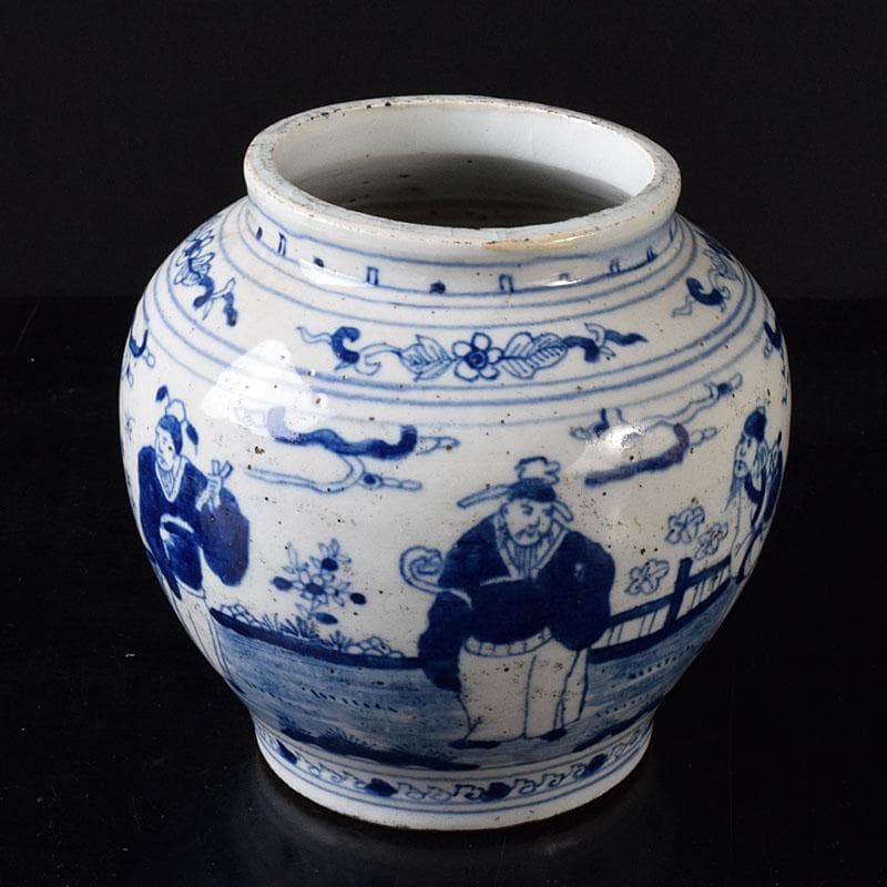 中国　青花　山水人物文　壷　V　R8388