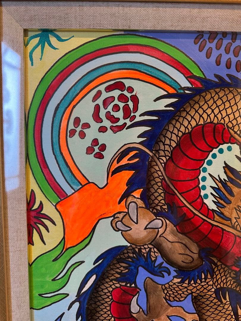 【F10号】ジミー大西【ドラゴン】肉筆/表裏サイン有/油彩/アクリル/額縁/額装