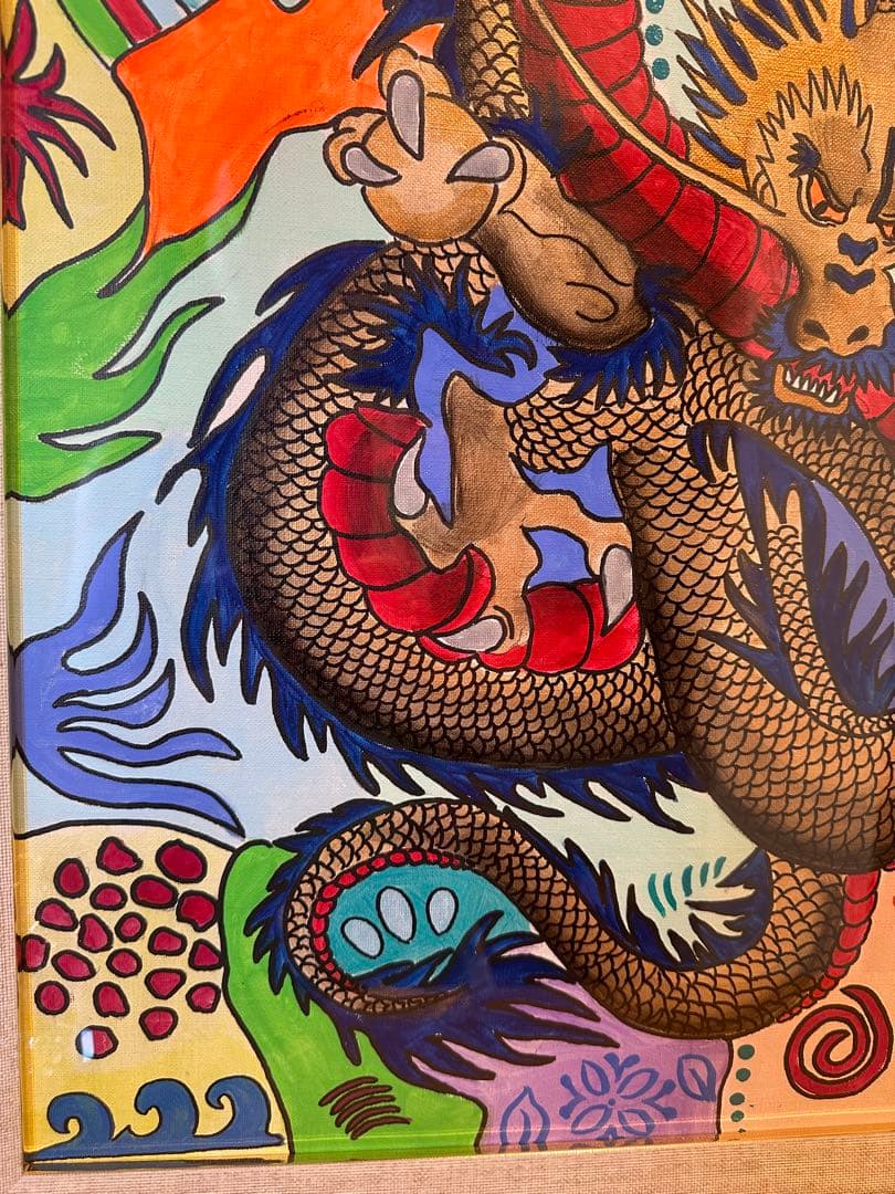 【F10号】ジミー大西【ドラゴン】肉筆/表裏サイン有/油彩/アクリル/額縁/額装