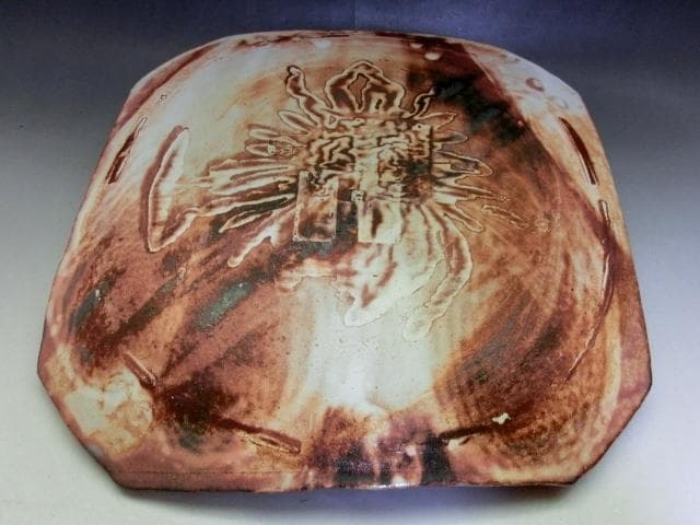 皿■魚 貝 【番浦史郎】ばんうらしろう ピンク 京焼 土物 時代物 骨董品■