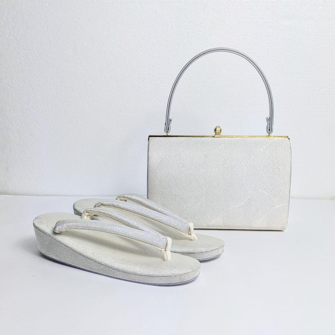 和装 草履バッグセット フォーマル 帯地 シルバー Lサイズ wsale