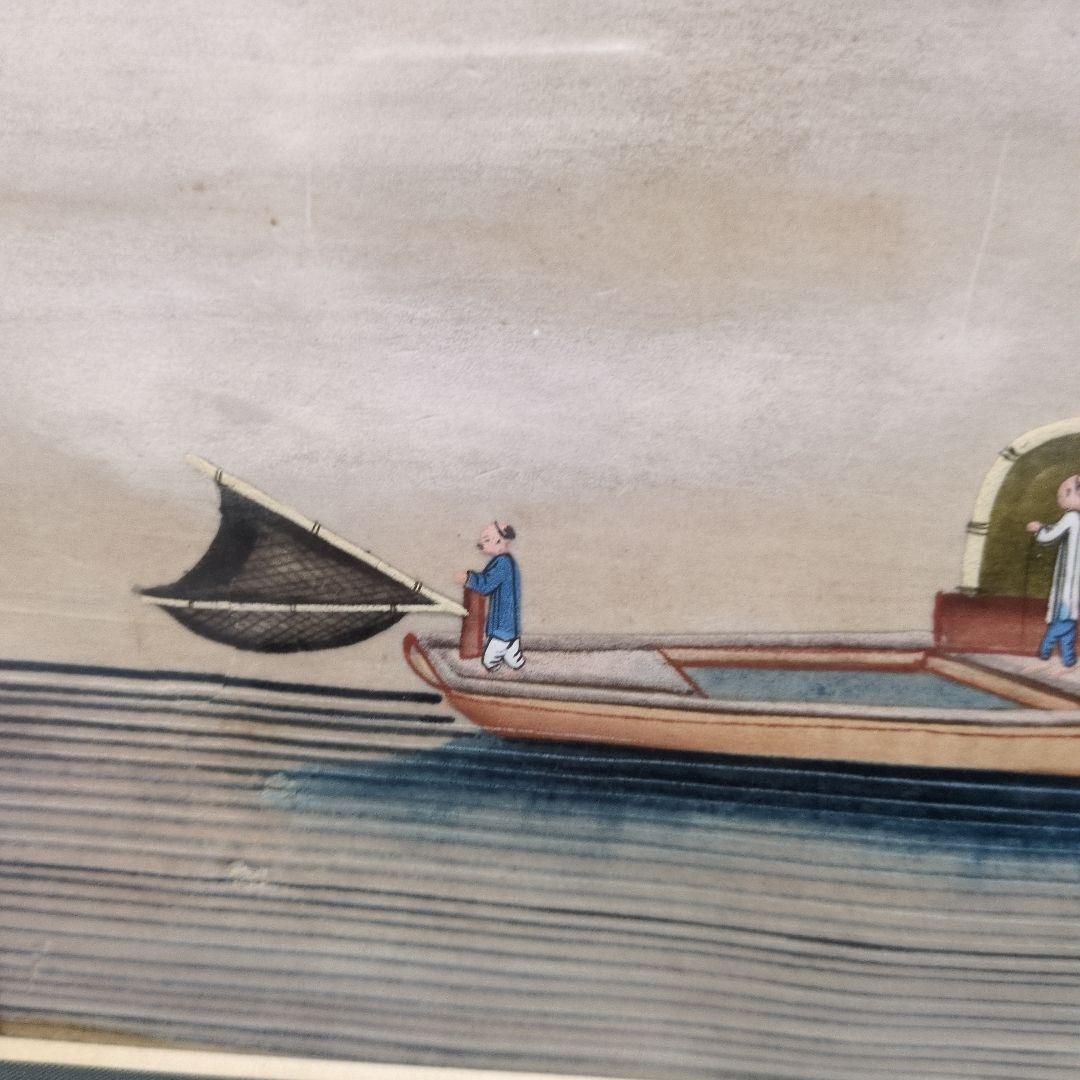 古画、漁師と舟の肉筆水彩画です。とても古いものです。日本にはない表現です・１