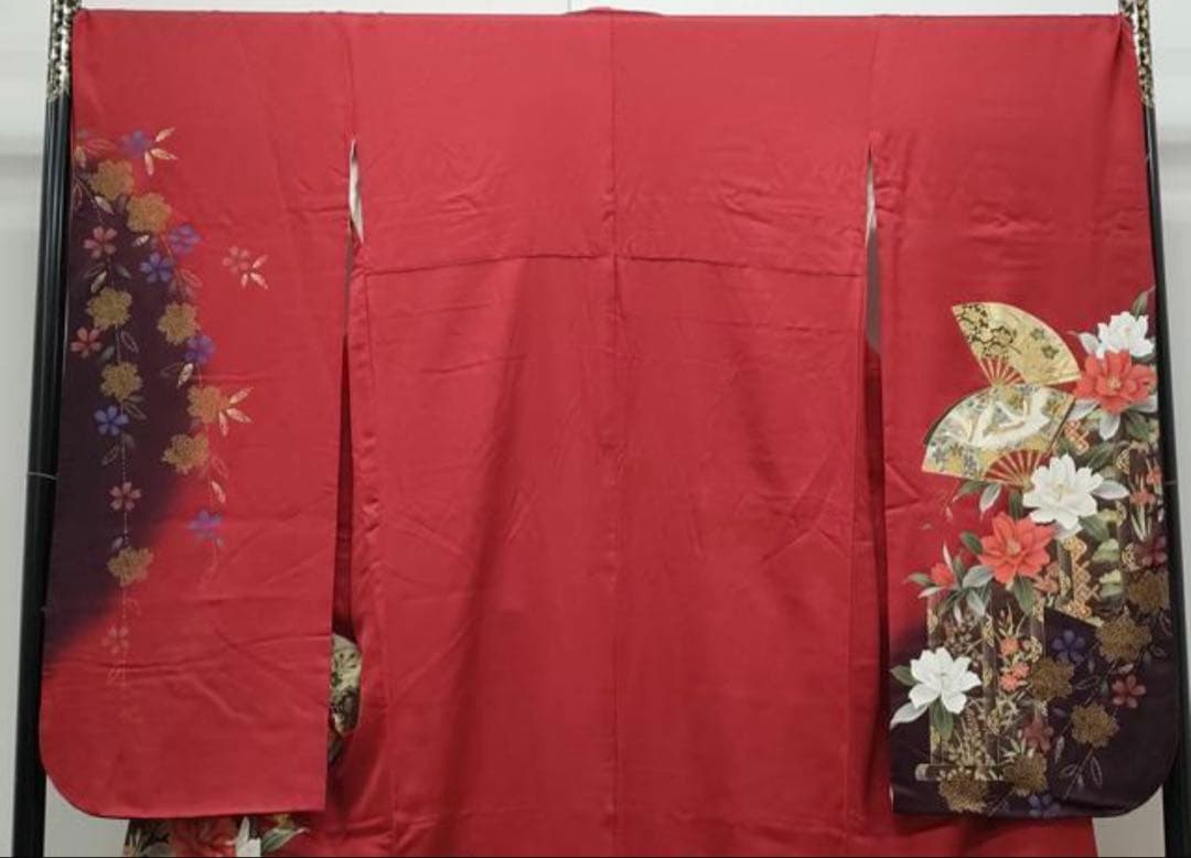 振袖フルセット6点サイズM〜L正絹 扇面鶴飛文　売り切り終了