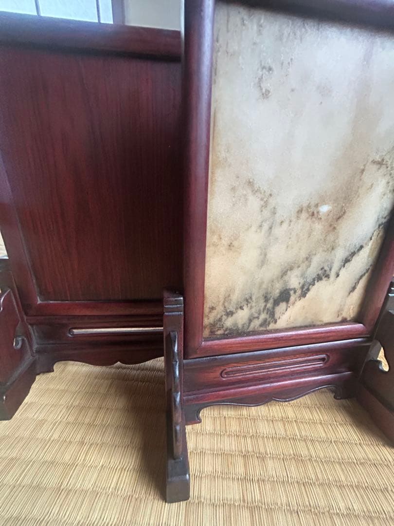 中国屏風。鳥と花の絵柄の木製フレーム2枚セット