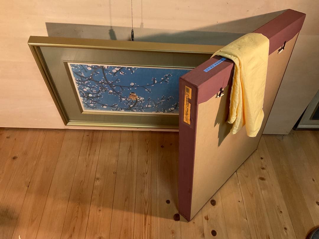 前田青邨「紅白梅に山雀」シルクスクリーン　落款・エディション・作品証明シール有り