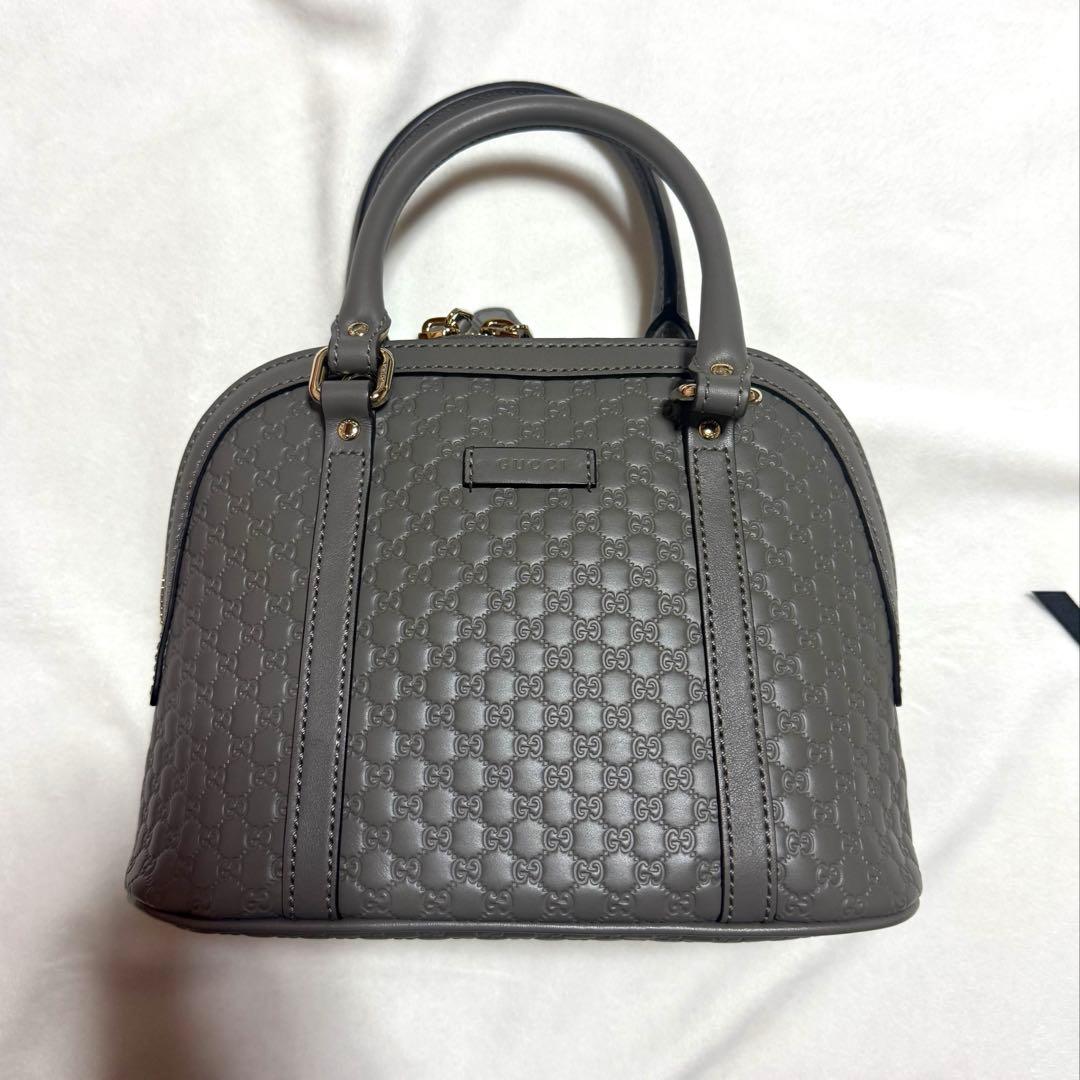 GUCCI マイクロシマ GG柄型押し レザー 2WAY ハンドバッグ　グレー