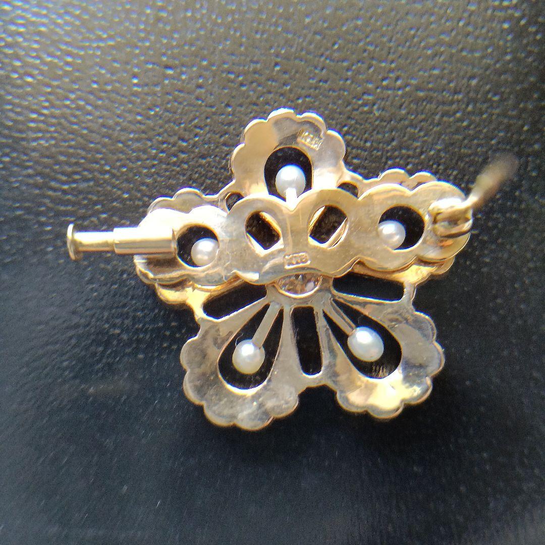 K18 18金花形パールブローチ 　総重量7.8㌘